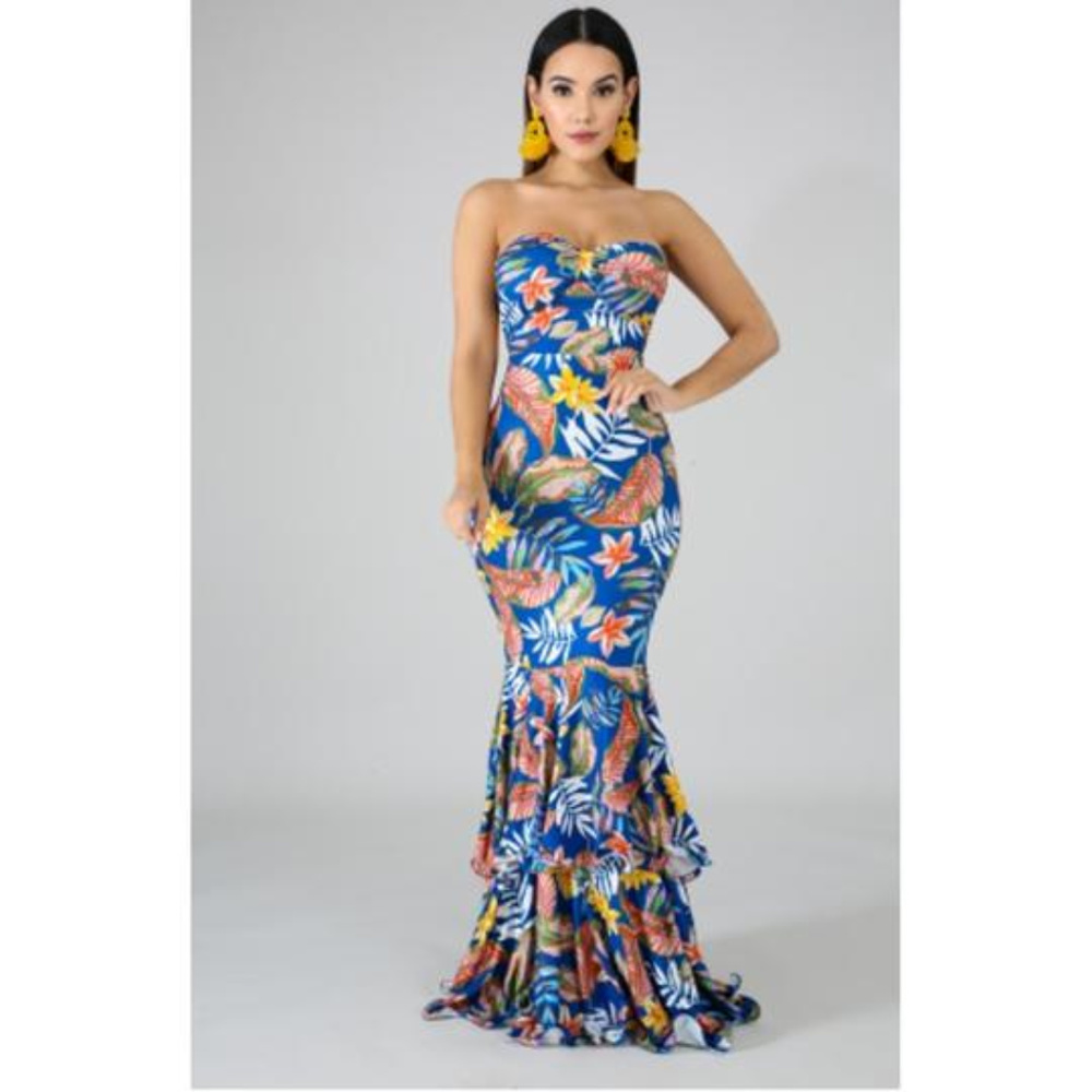 Tropical Ruffled Maxi Dress